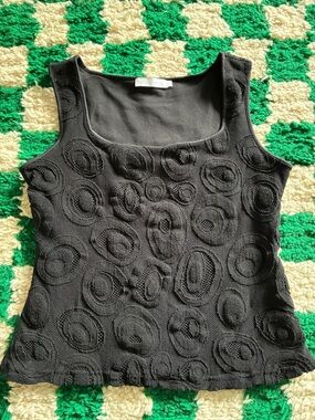 Anne Fontaine “Prissy” Black Textured Scoop Neck Double Layered Tank Top